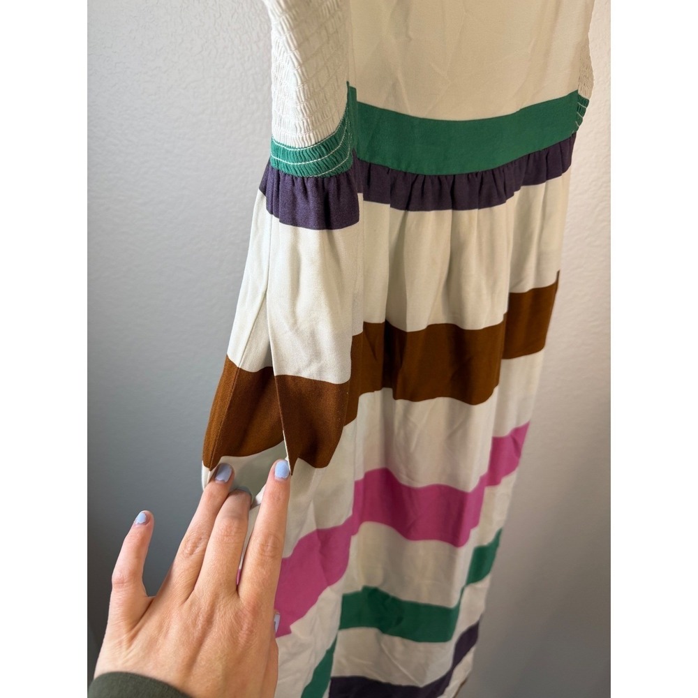 Corey Lynn Calter Anthropologie Striped Midi Dress Multi Smocked Pockets Small - Picture 3 of 9